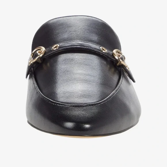 COACH BLACK ALL LEATHER IRENE MULE LOAFER EITH GOLD LOGO & HARDWARE, SIZE 7-B - Picture 5 of 16